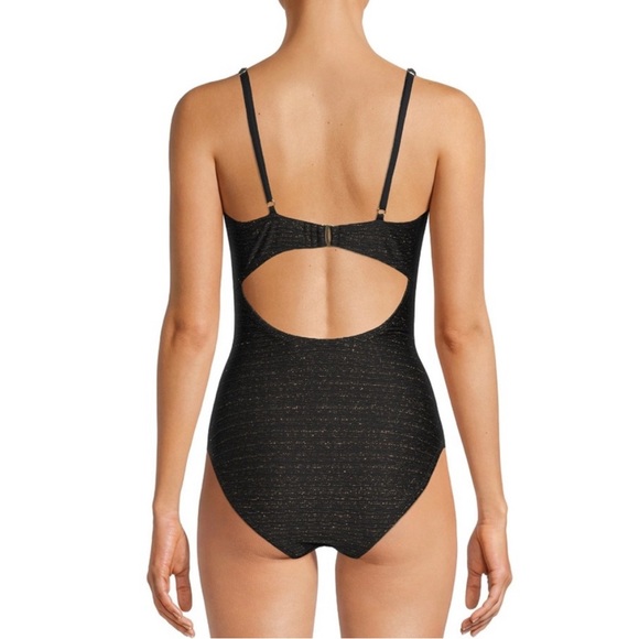 NWT Womens Time and Tru Cut-Out One Piece Swimsuit Black & Gold Size L (12-14) - Picture 2 of 6